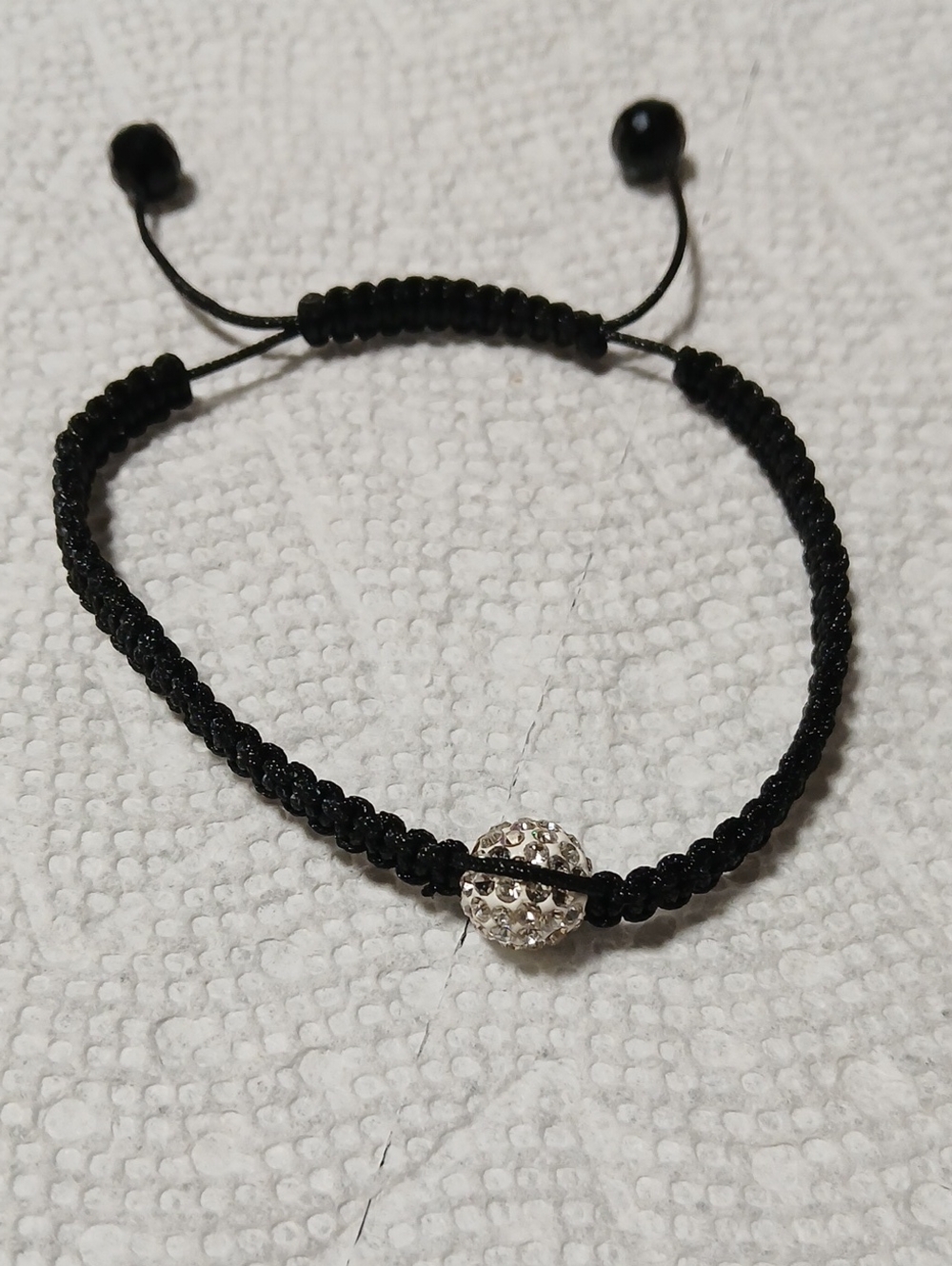 Adjustable Black Macramé Bracelet with Silver Crystal Ball